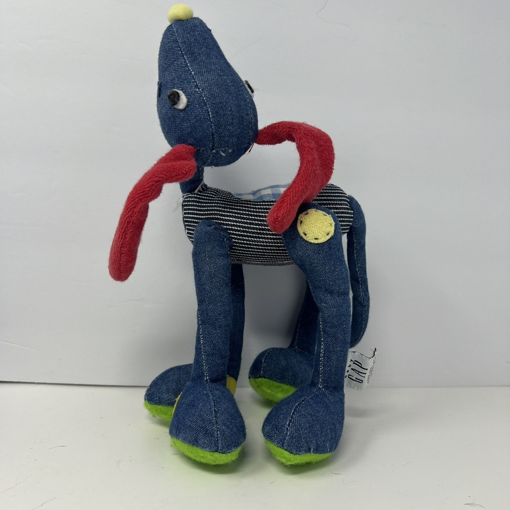 Baby GAP ~ Denim Blue/Multicolor ~ Puppy Dog Plush Stuffed Animal Toy 9" Tall